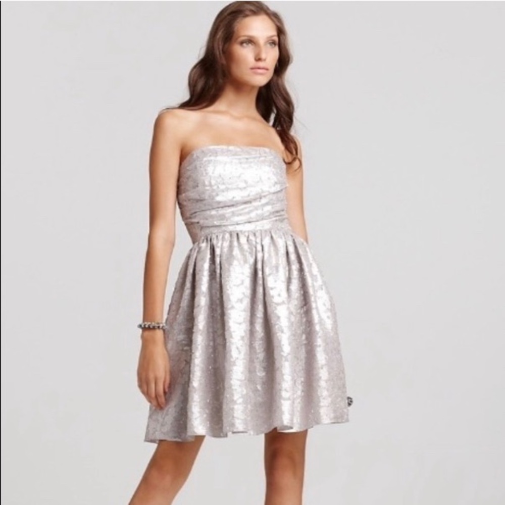 Shoshanna Silver Leopard Strapless Dress- 4
